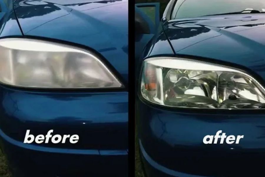 Headlight before and after restoration